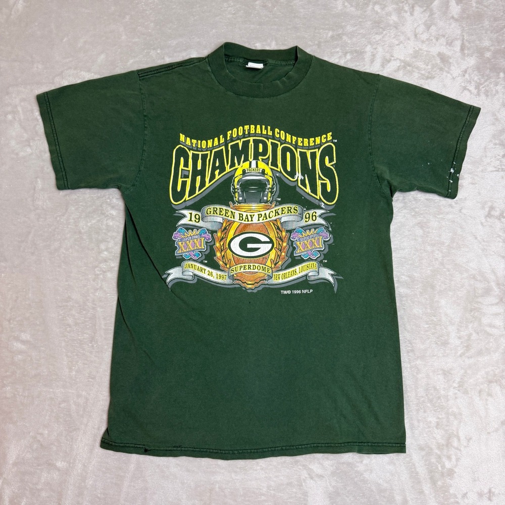 Vintage 90s Logo 7 Green Bay Packers Champions T-Shirt Mens Large Green NFC USA